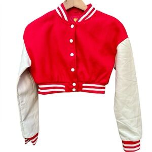 NWT Daisy Varsity Vegan Leather cropped bomber jacket Sz. Medium